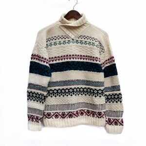 Vtg SKYR 100% Shetland Wool Sweater Women’s S Nordic Chunky Shawl Neck Pullover